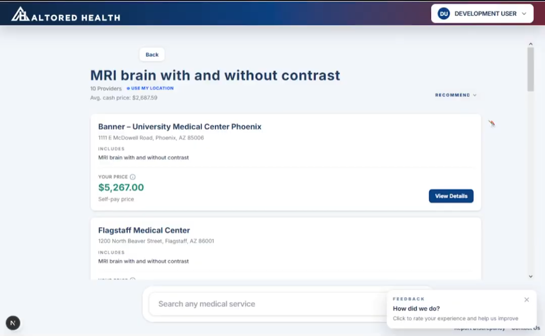 Altored Health search results