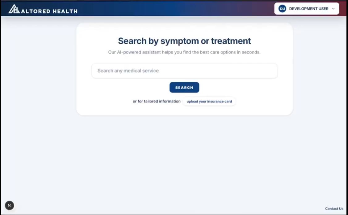 Altored Health search interface
