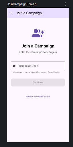Join Campaign screen prototype