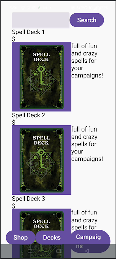 Spell deck browsing interface prototype